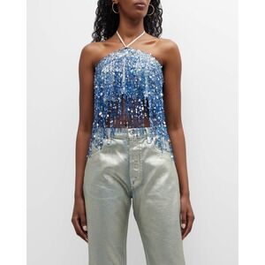 IN THE MOOD FOR LOVE Metallic Fringe Halter Top Y2K Size XL